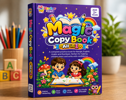 বাচ্চাদের ৩-ইন-১ স্মার্ট লার্নিং কম্বো – টকিং বুক, ম্যাজিক কপিবুক ও LCD রাইটিং ট্যাবলেট