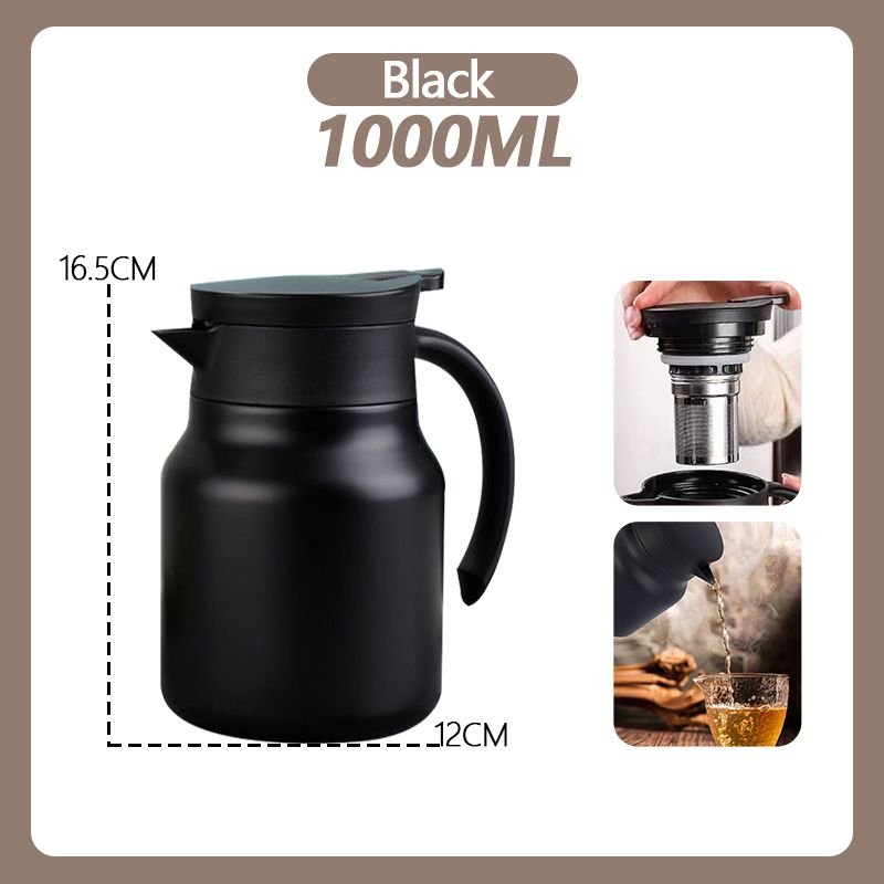 1000ml Insulated Thermal Coffee & Tea Pot with Infuser (Black)